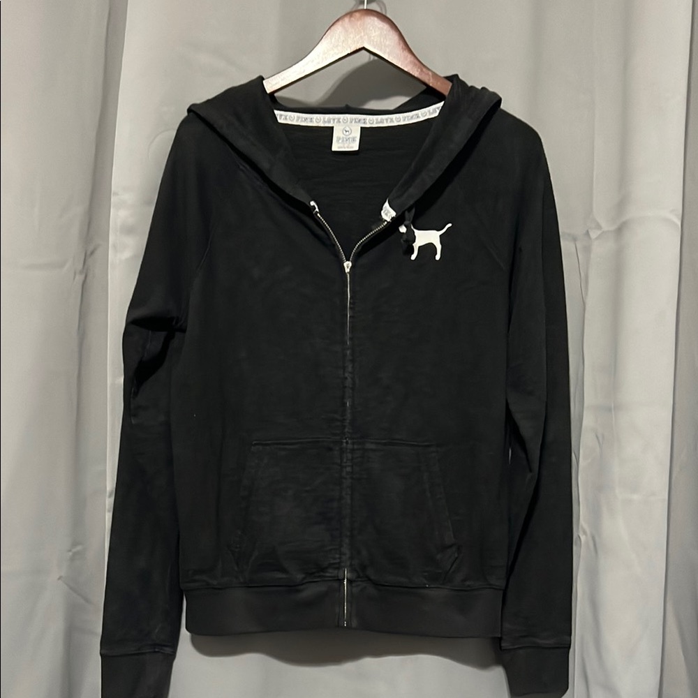 Black Zip-Up Hoodie with Dog Logo